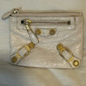 BALENCIAGA White Arena Wallet/Pouch Gold Hardware 6x4.5”